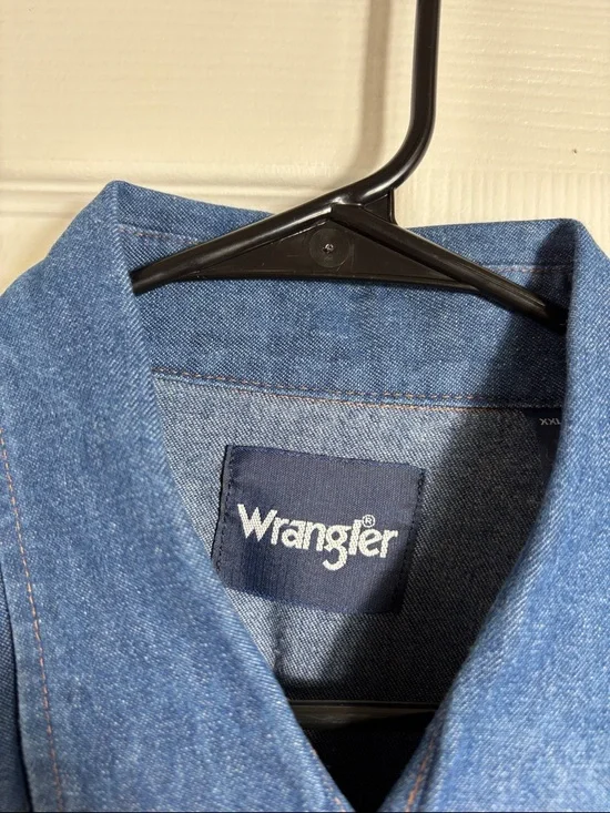 Wrangler Western Denim Shirt Blue Pearl Snap XXL Cowboy Rodeo - Picture 3 of 10